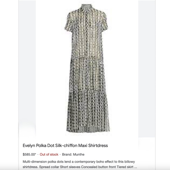 Munthe Evelyn Khaki Polka Dot Print Silk-Chiffon Shirt Maxi Dress Size 34 - Picture 11 of 13